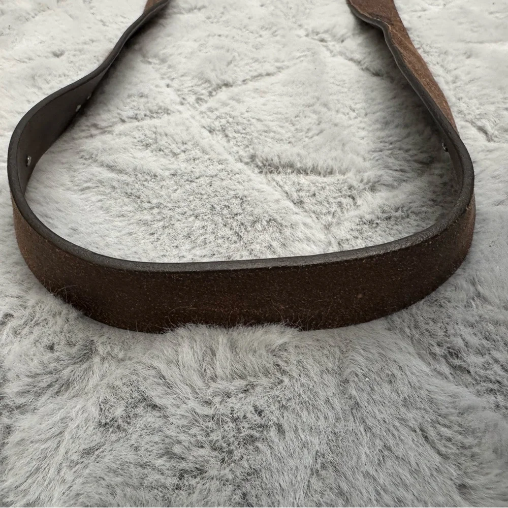 Vintage 90s Leather Statement Belt Western Festival Rodeo Silver Buckle Brown - Picture 9 of 13
